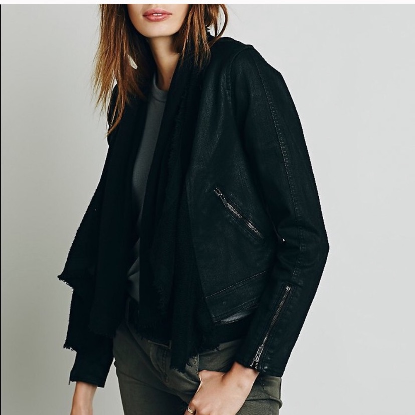 Free People Black Denim Moto Jacket